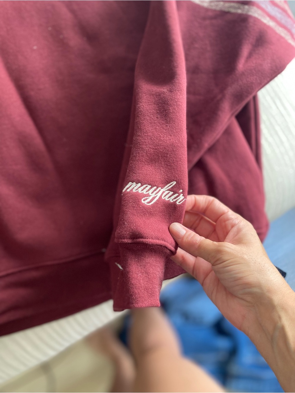 The Mayfair Group ‘Just Be Kind' Burgundy V-Neck Sweatshirt - Picture 4 of 6